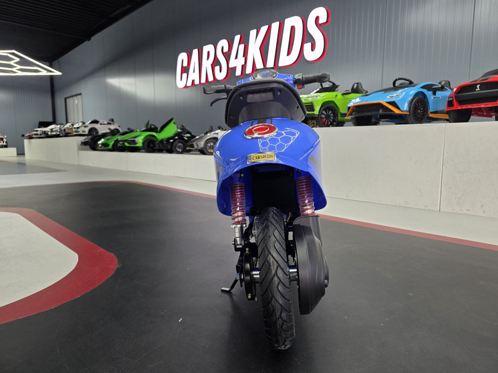 24V Electric Kids Scooter – Blue with Suspension & Leather Seat