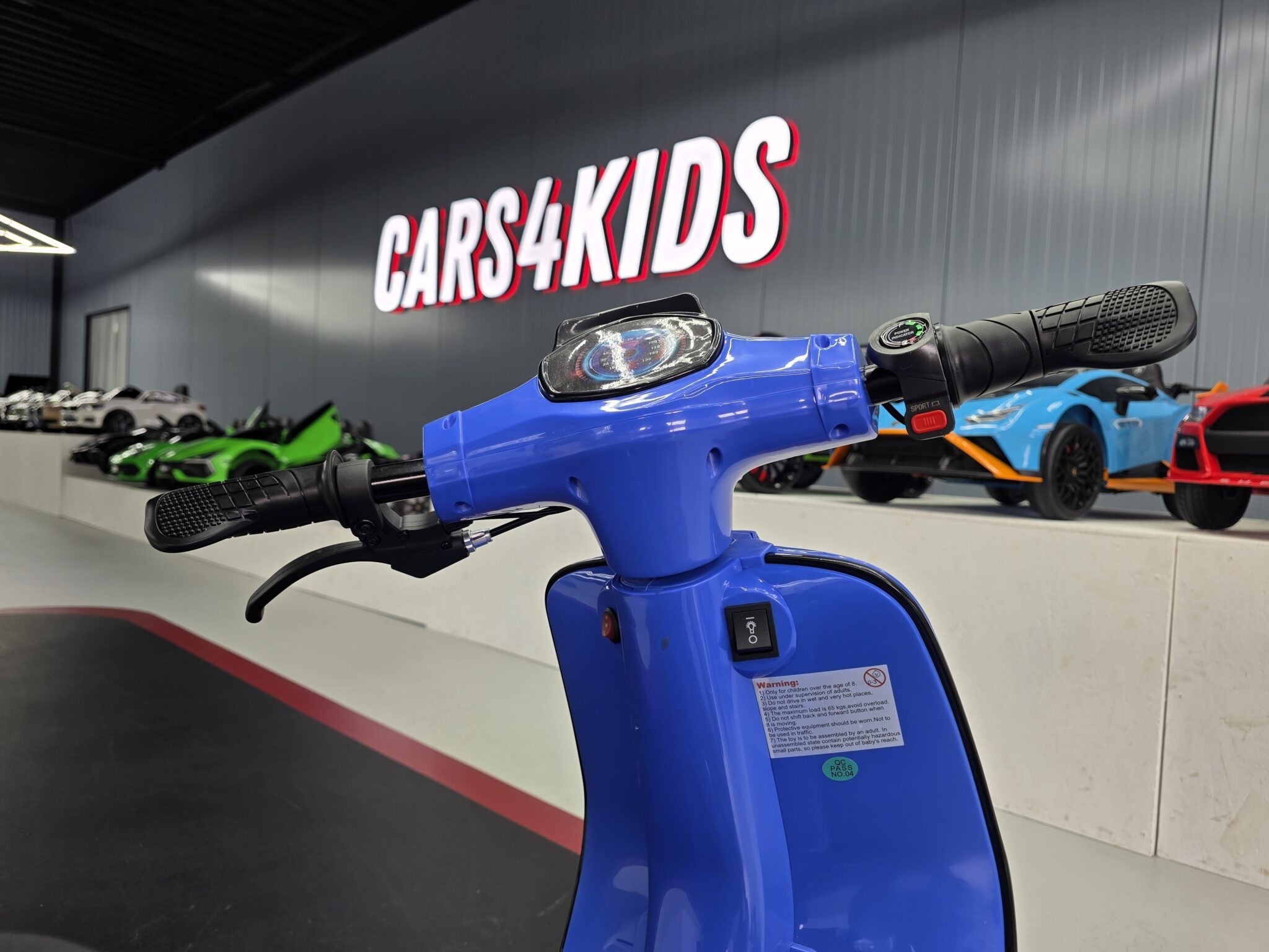 24V Electric Kids Scooter – Blue with Suspension & Leather Seat