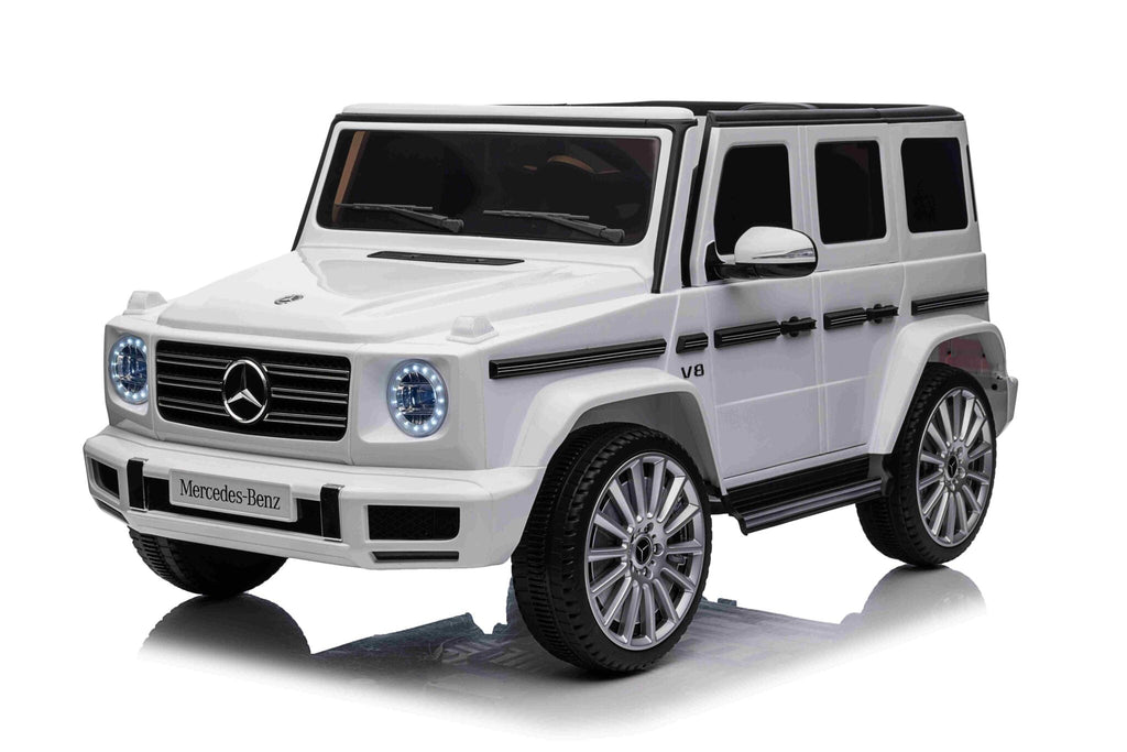 Mercedes G500 12V Electric Ride-On Car – White with Remote Control, LED Lights & Leather Seat