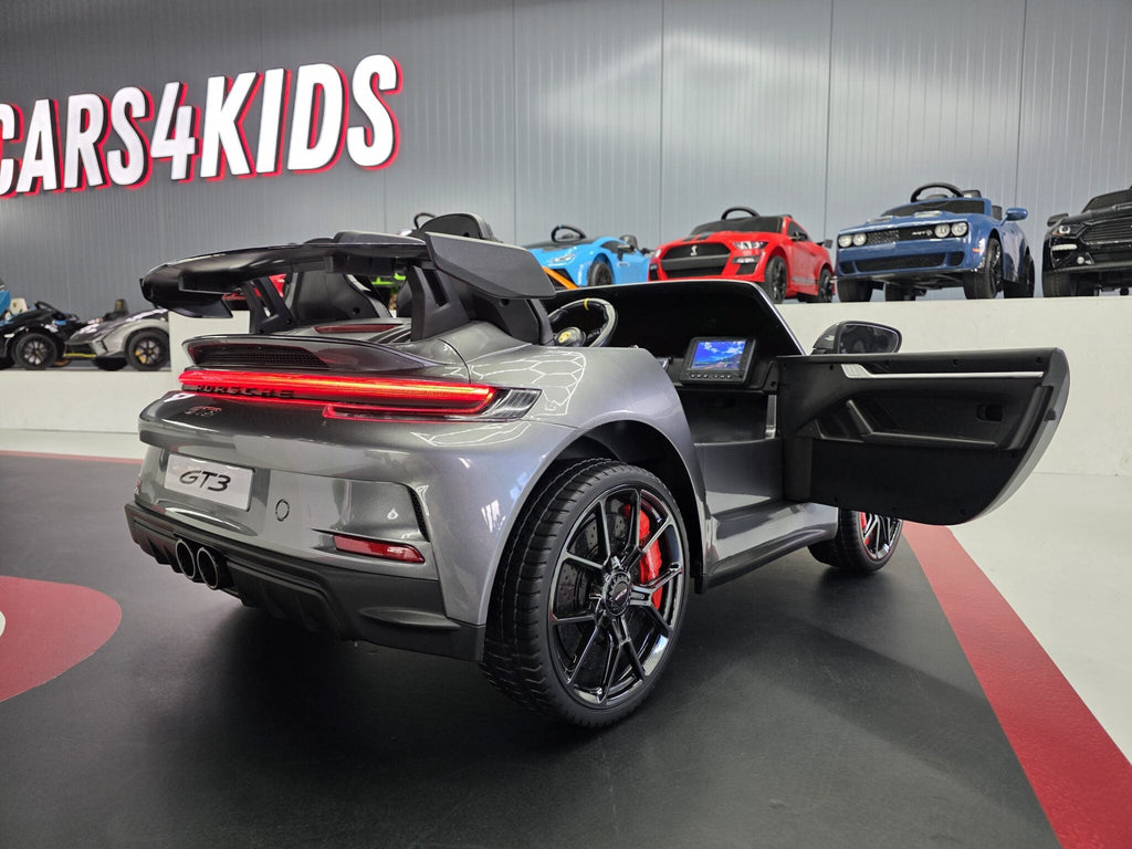 Porsche 911 GT3 24-volt elektrische kinderauto metallic grijs