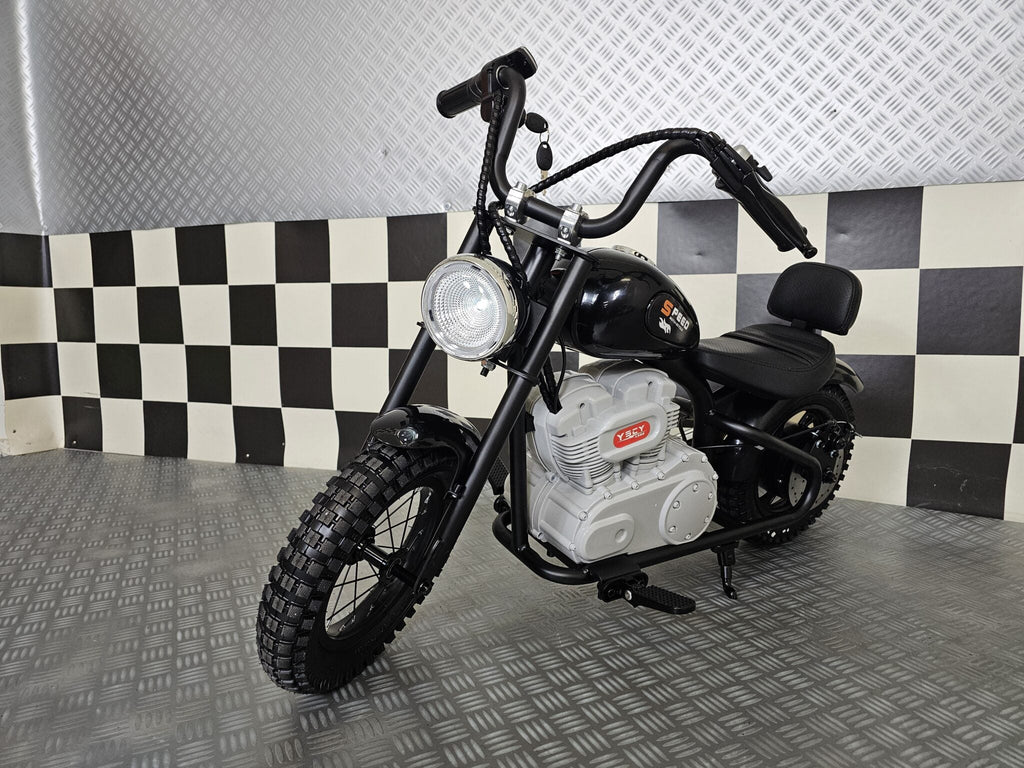 Black 24V Electric Chopper for Kids – Ride-On Motorcycle with Realistic Cruiser Design