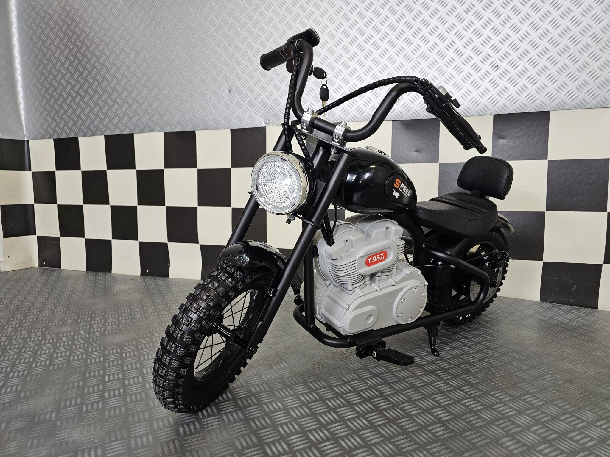 Black 24V Electric Chopper for Kids – Ride-On Motorcycle with Realistic Cruiser Design