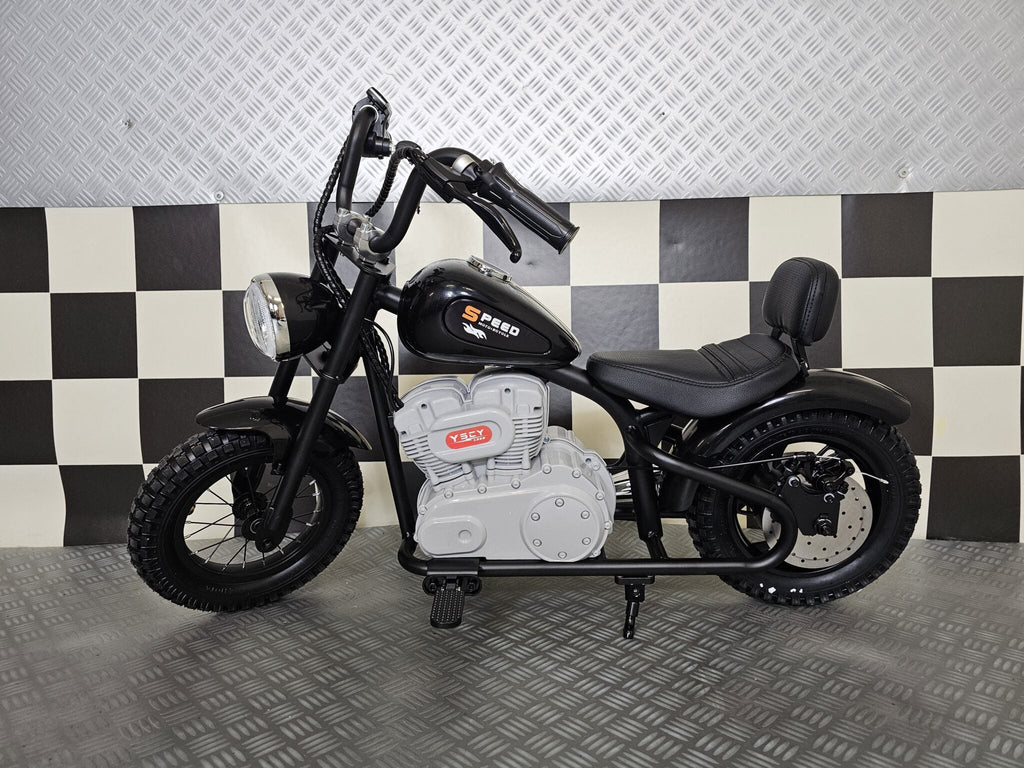 Black 24V Electric Chopper for Kids – Ride-On Motorcycle with Realistic Cruiser Design