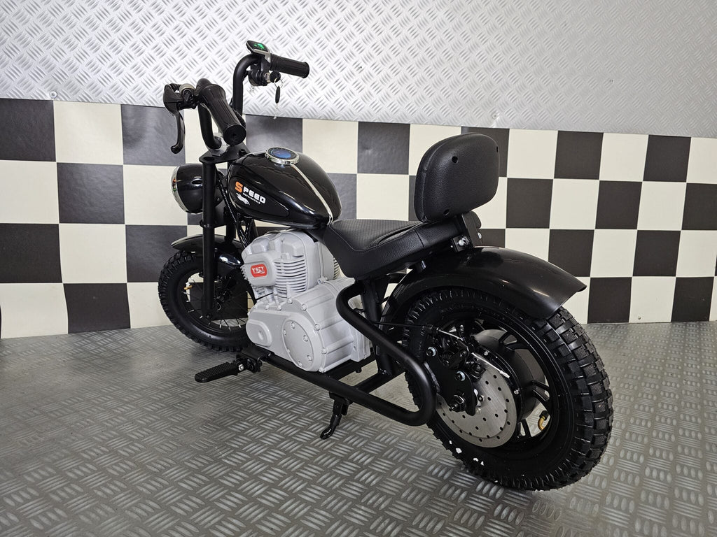 Black 24V Electric Chopper for Kids – Ride-On Motorcycle with Realistic Cruiser Design