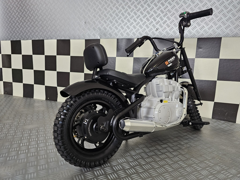 Black 24V Electric Chopper for Kids – Ride-On Motorcycle with Realistic Cruiser Design
