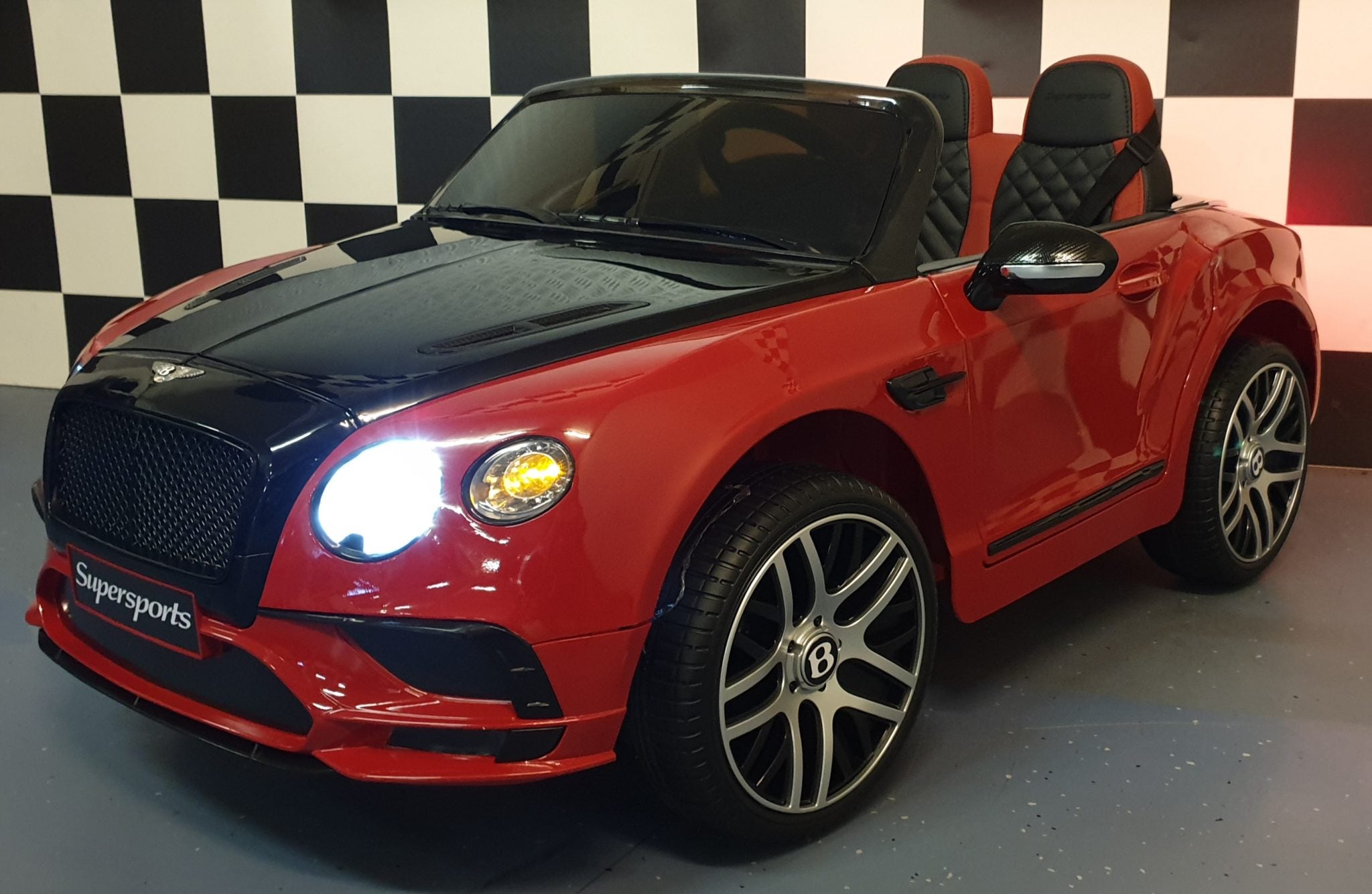 Bentley Continental Battery-Powered Kids Car Black/Red – 12V Electric Ride-On with Remote Control (1.5-Seater)