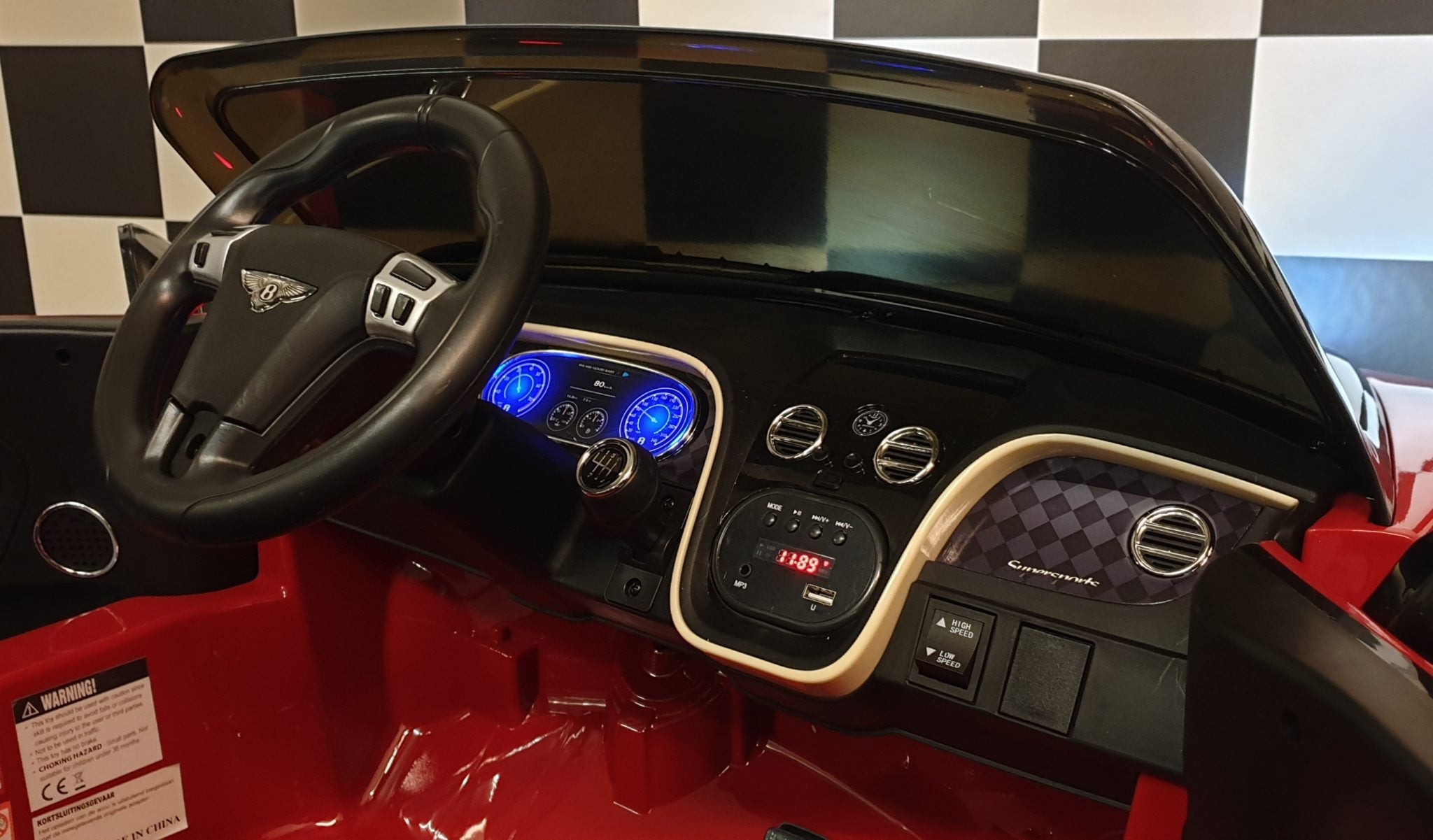 Bentley Continental Battery-Powered Kids Car Black/Red – 12V Electric Ride-On with Remote Control (1.5-Seater)